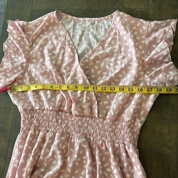 New Allover Print Ruffle Trim Shirred Waist Boho Dress - Picture 9 of 10